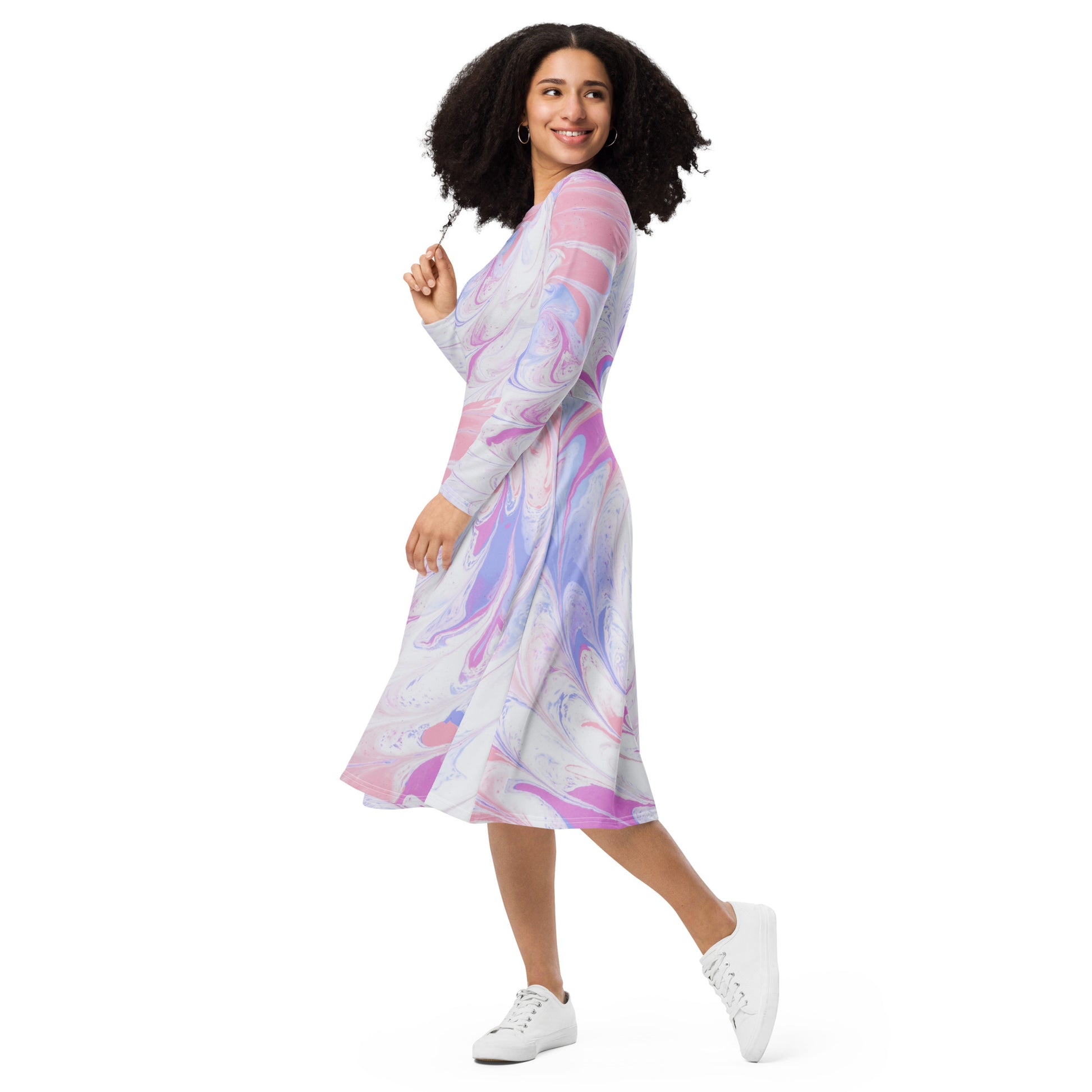 Fluid Colors Flair Women's Long Sleeve Midi Dress - FLAKOUT