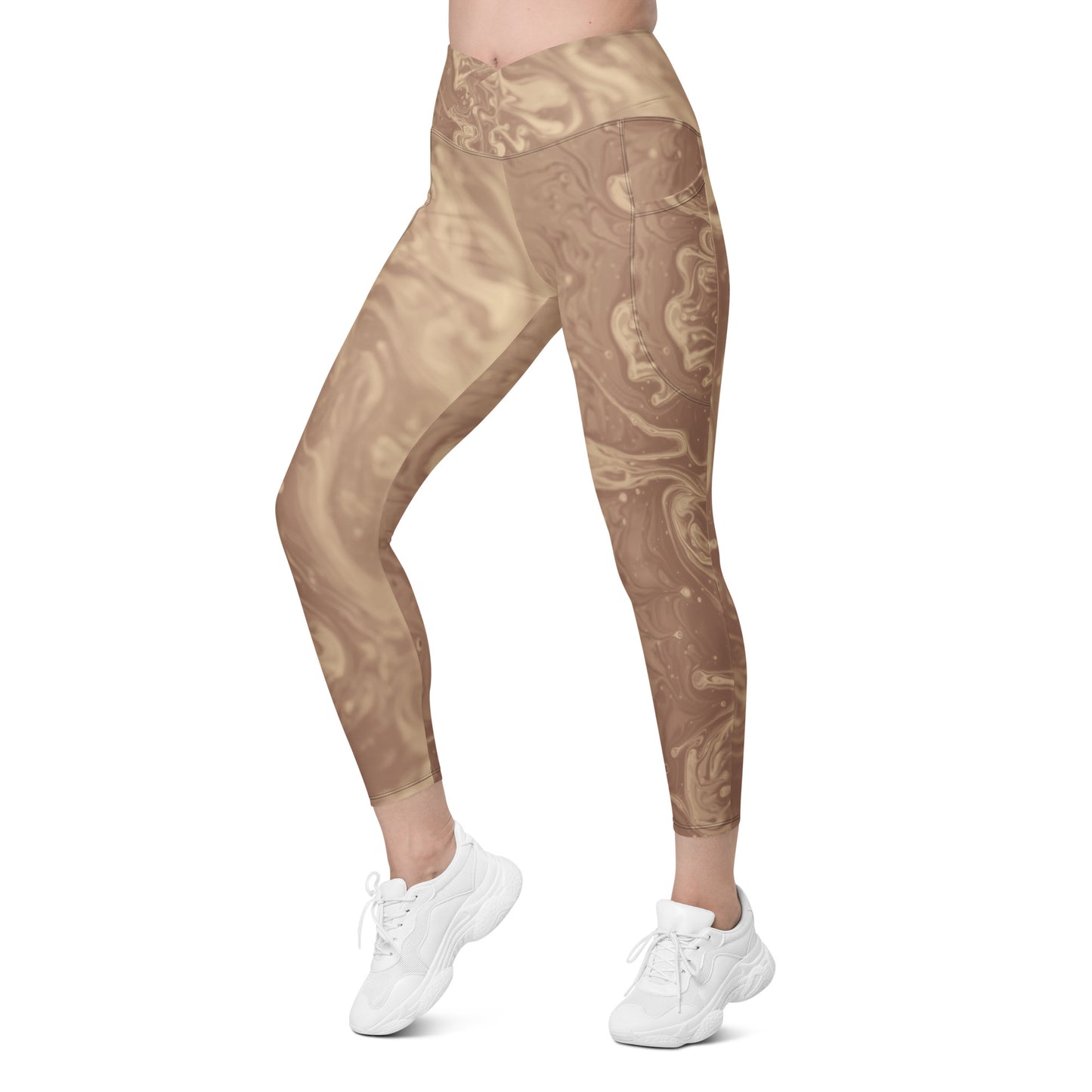 Liquid Beige Women's Recycled Crossover Leggings With Pockets - FLAKOUT