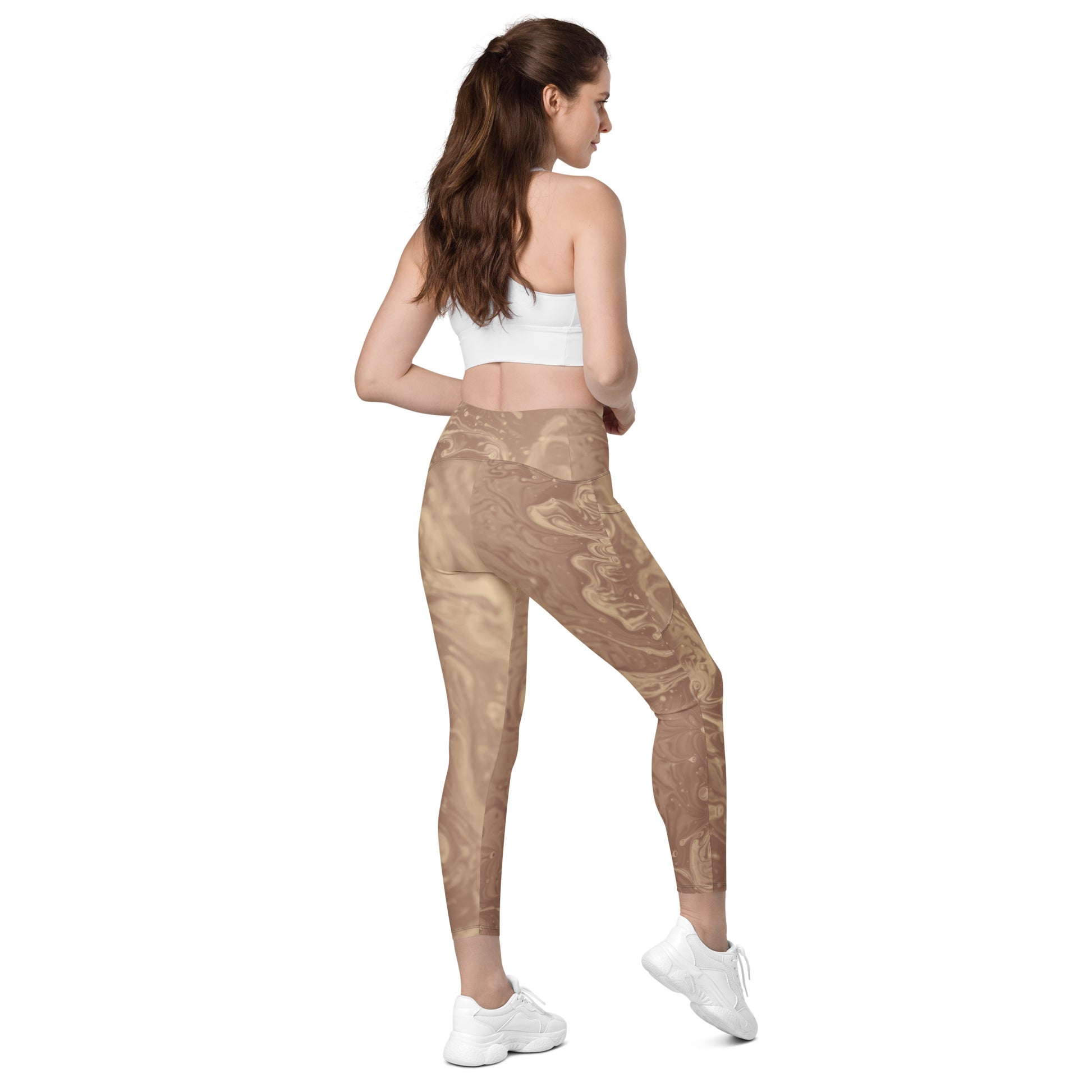 Liquid Beige Women's Recycled Crossover Leggings With Pockets - FLAKOUT