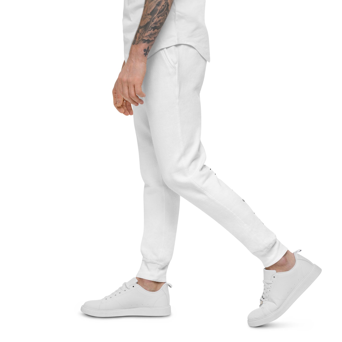 FLAKOUT Logo Back Leg Unisex Fleece Sweatpants - White - FLAKOUT