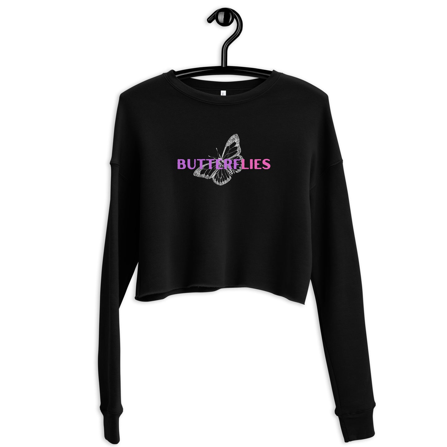 Whispers Of Wings Butterflies Women's Crop Sweatshirt - Black - FLAKOUT