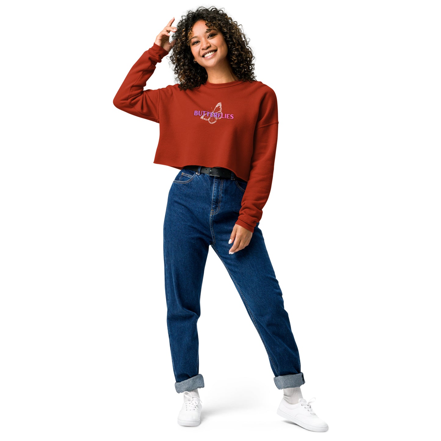 Whispers Of Wings Butterflies Women's Crop Sweatshirt - Brick - FLAKOUT