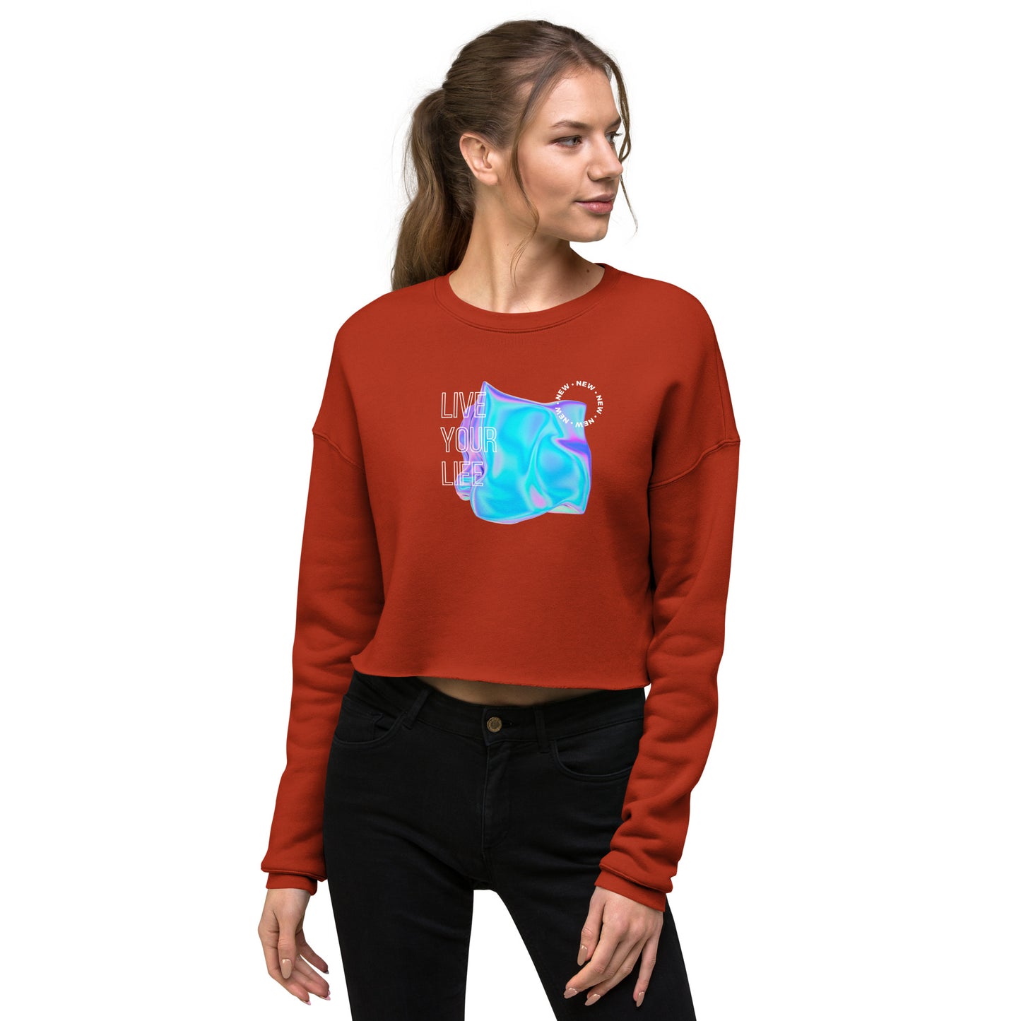 Vivid Existence Live Your Life Women's Crop Sweatshirt - Brick - FLAKOUT