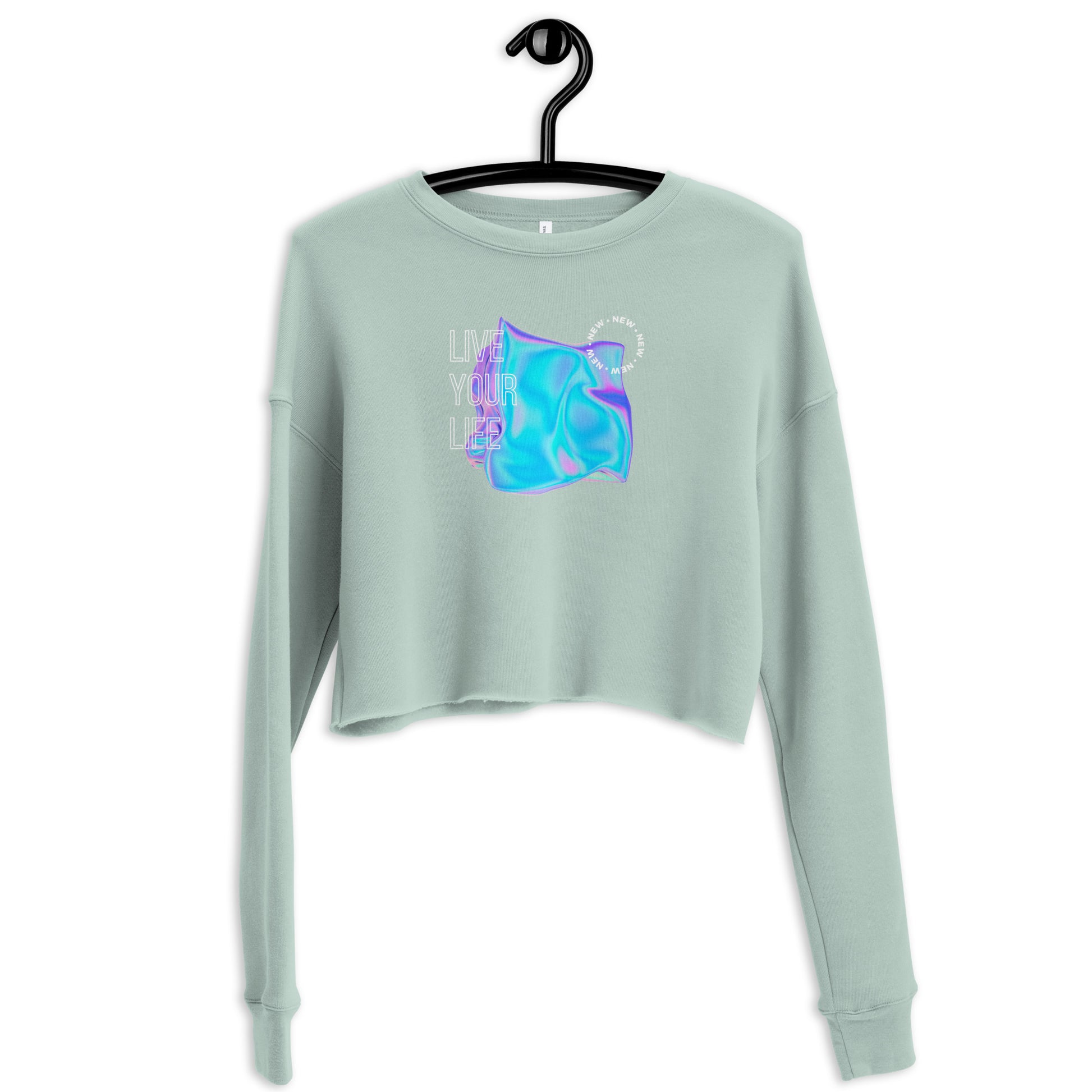 Vivid Existence Live Your Life Women's Crop Sweatshirt - Dusty Blue - FLAKOUT