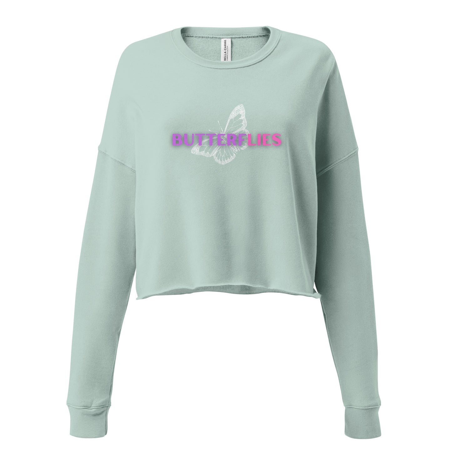 Whispers Of Wings Butterflies Women's Crop Sweatshirt - Dusty Blue - FLAKOUT