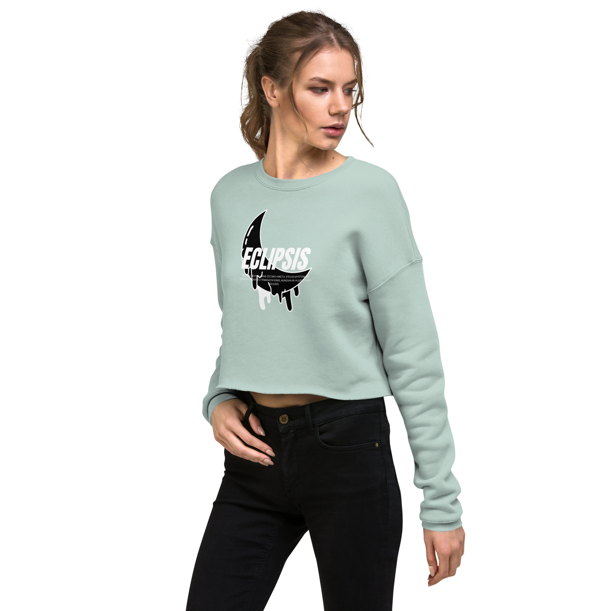 Lunar Eclipsis Women's Crop Sweatshirt - Dusty Blue - FLAKOUT