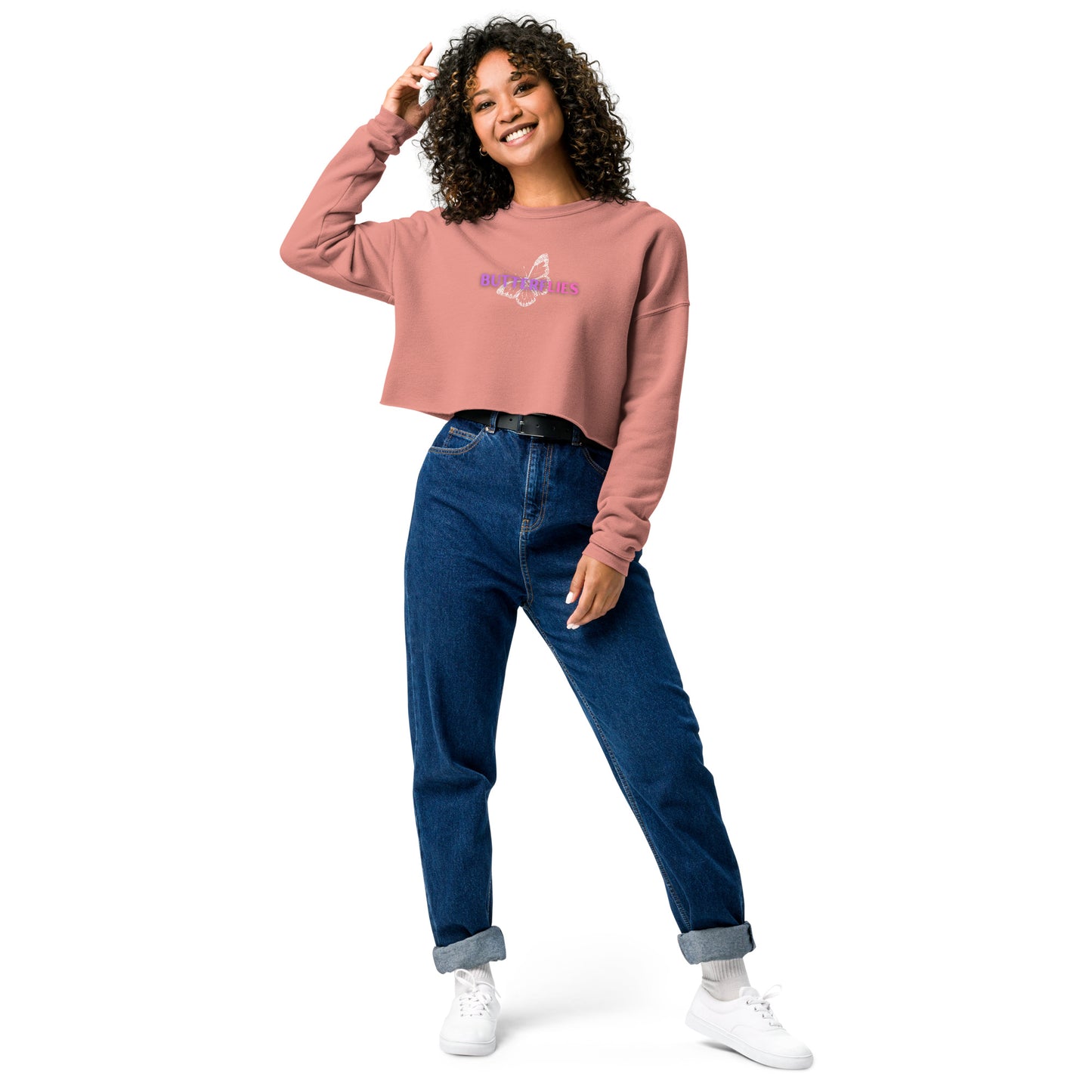 Whispers Of Wings Butterflies Women's Crop Sweatshirt - Mauve - FLAKOUT