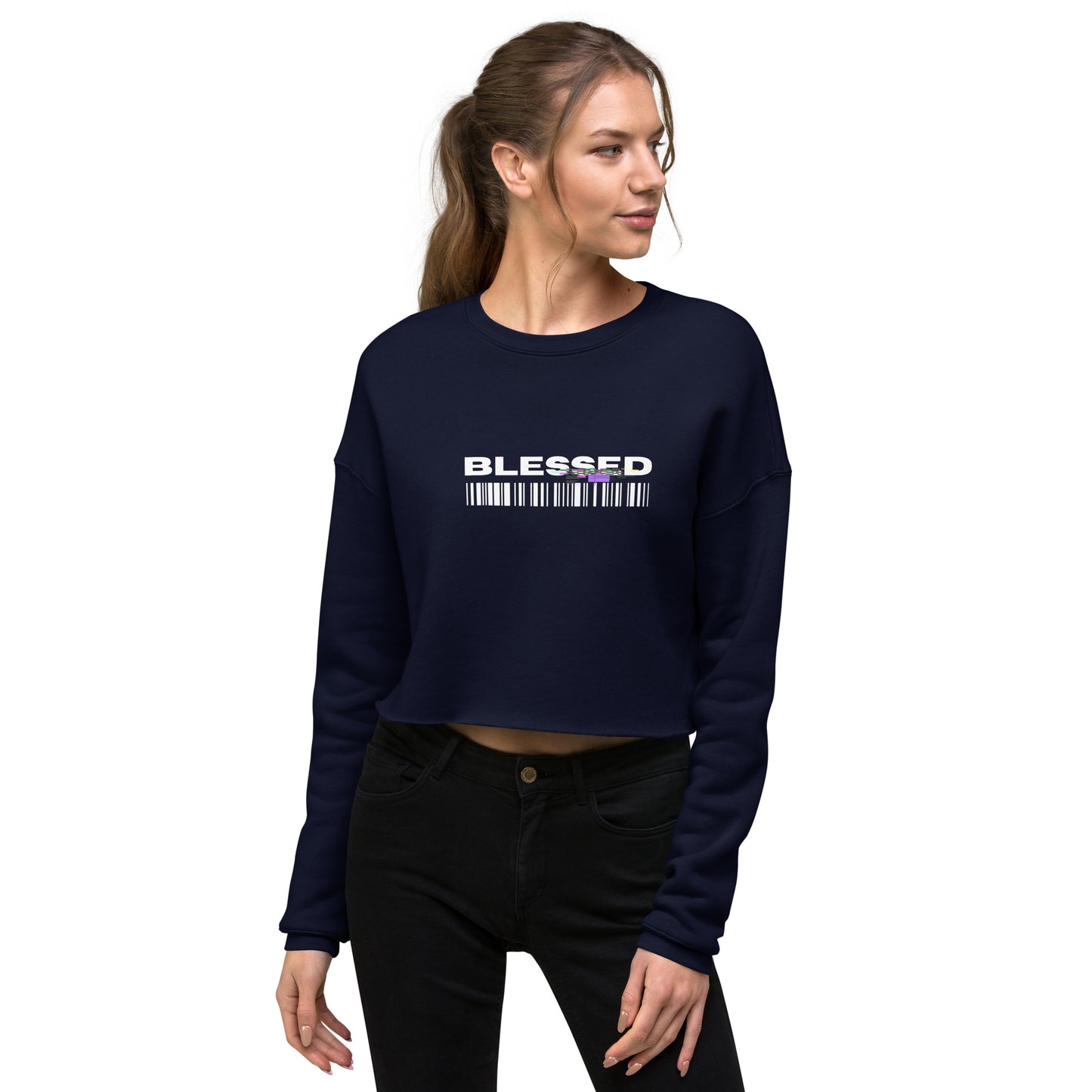 Divine Grace Blessed Women's Crop Sweatshirt - Navy - FLAKOUT