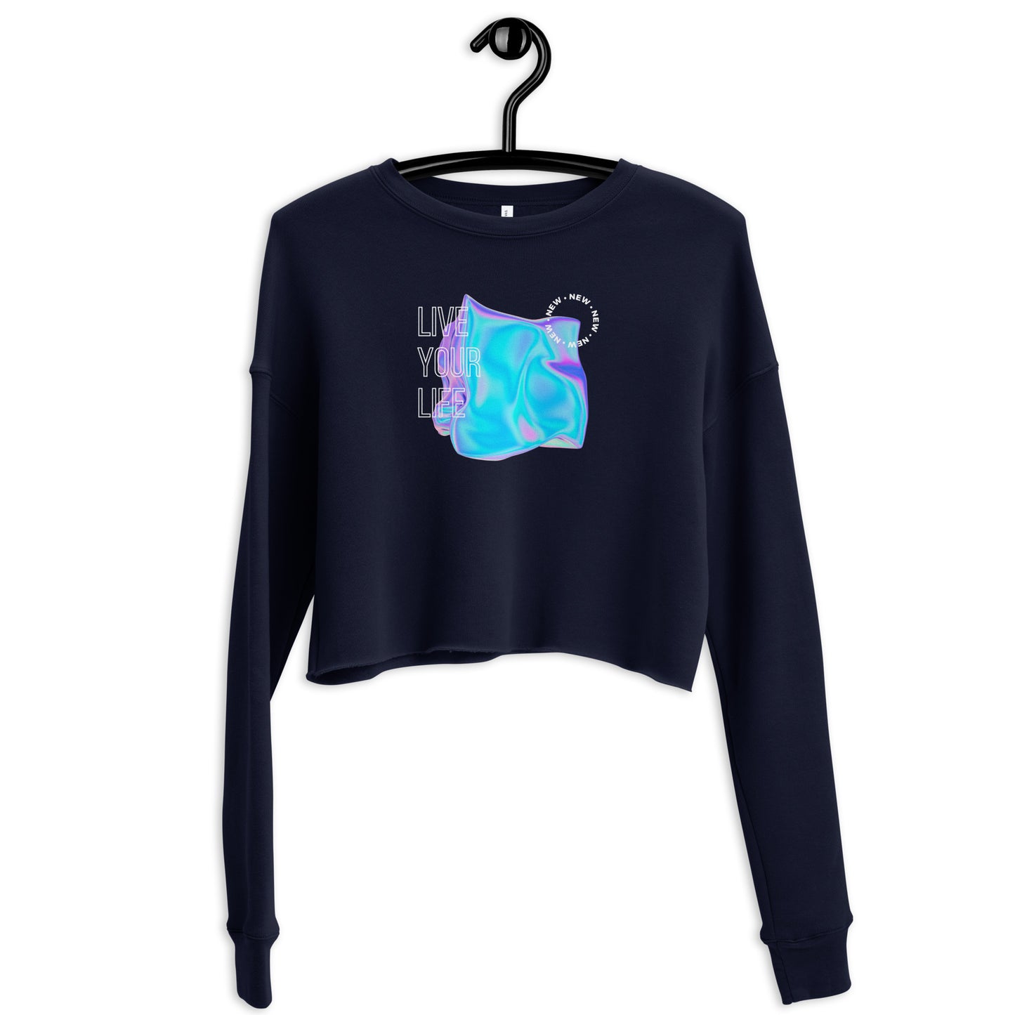 Vivid Existence Live Your Life Women's Crop Sweatshirt - Navy - FLAKOUT