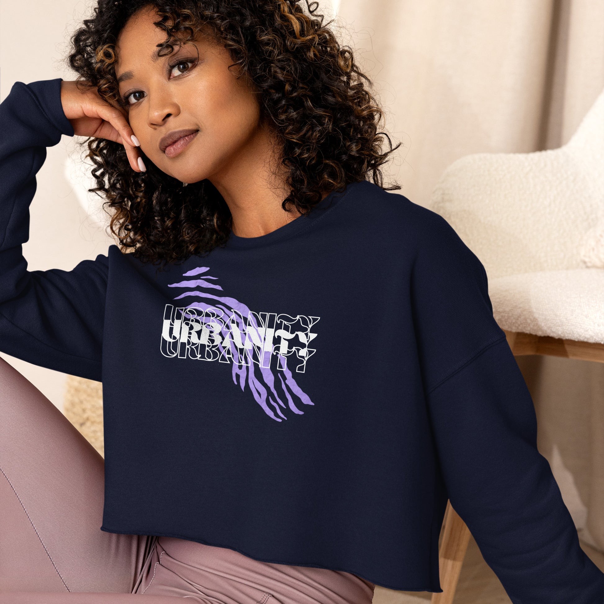 Streetwise Urbanity Women's Crop Sweatshirt - Navy - FLAKOUT